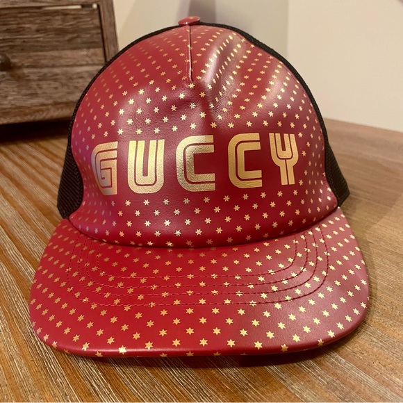 NWT Gucci “Guccy” Logo Moon/Star Print Baseball Hat - Red (L) - Discontinued - Picture 2 of 14